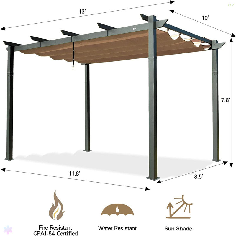 Aluminum Retractable Pergola With Sun Shade Patio Gazebo With Weather-Resistant Canopy For Backyard Deck Garden Grape Trellis Outdoor Pergola