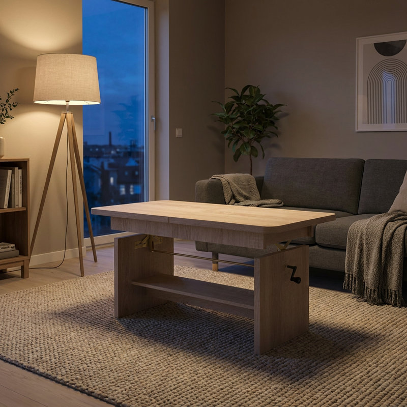 Lift Top Coffee Table with Storage, Dąb Truflowy