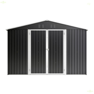 Remise de rangement extérieure 10 pi x 12 pi, rangement utilitaire en métal avec portes verrouillables et structure à cadre, grande remise de jardin en métal pour la cour arrière, pelouse de patio