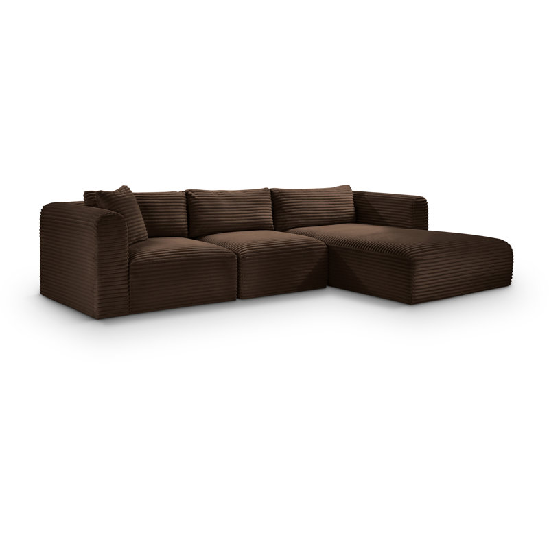 Canapé modulaire en L Carmean Performance, Velours côtelé texturé brun, 1 sans accoudoir, 1 méridienne, 1 coin