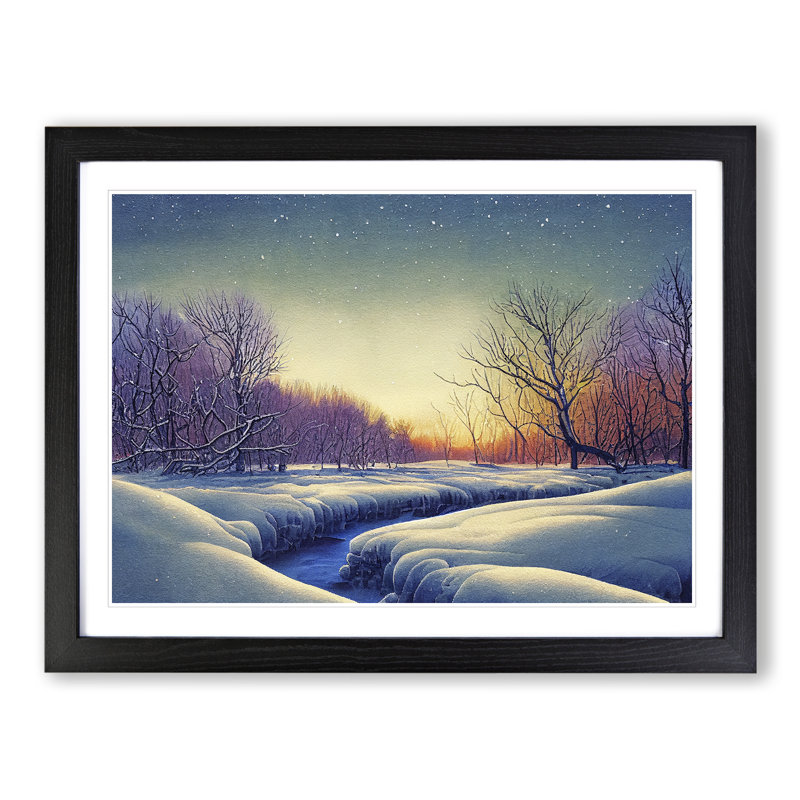 A Winter Forest Stream - Single Picture Frame Print, 46cm H x 64cm W x 2cm D, Black