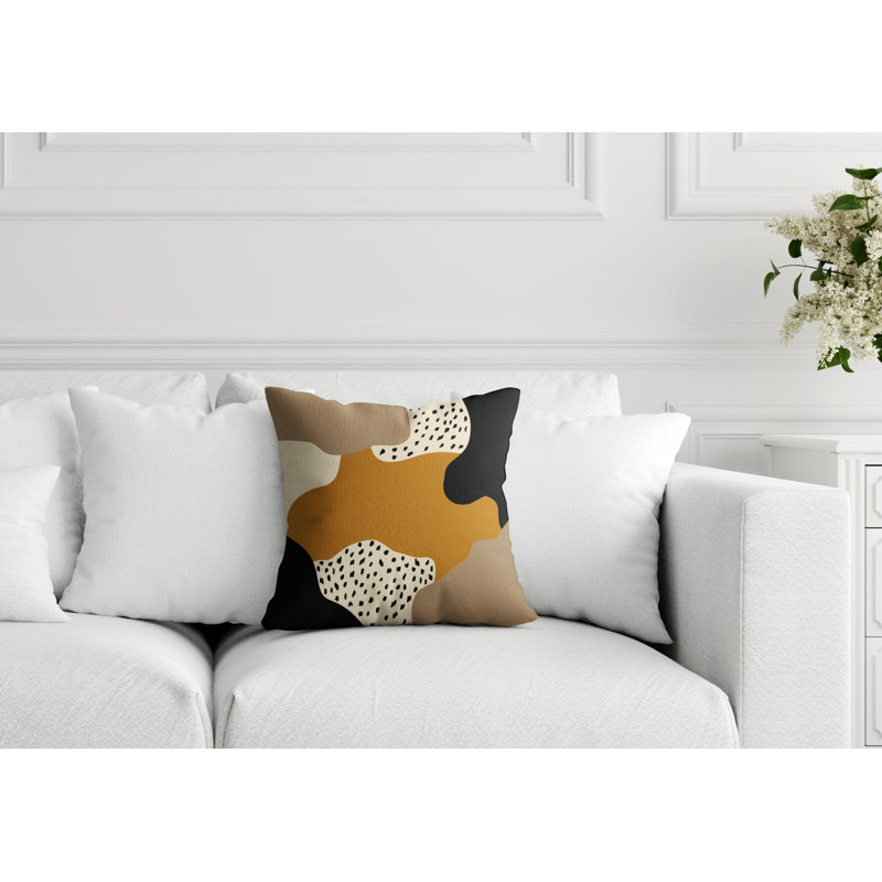 Coussin décoratif intérieur / extérieur en polyester filé Jada, 15 po x 15 po, Orange / blanc cassé / beige / noir