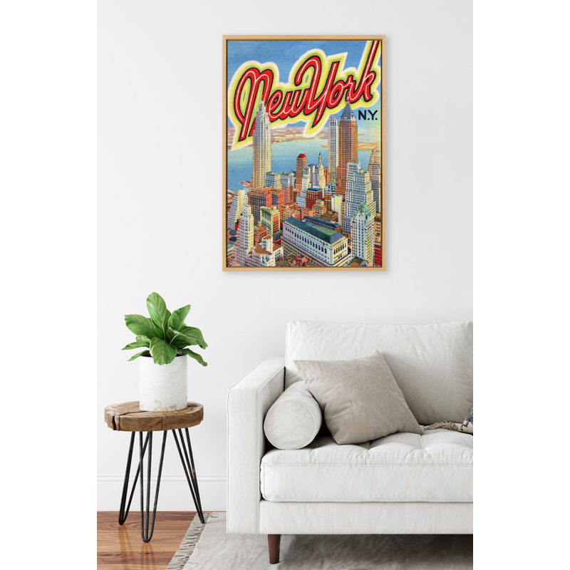 «New York NY Vintage Travel Post card» par Corinna Buchholz of Piddix, reproduction d'art sur toile encadrée
