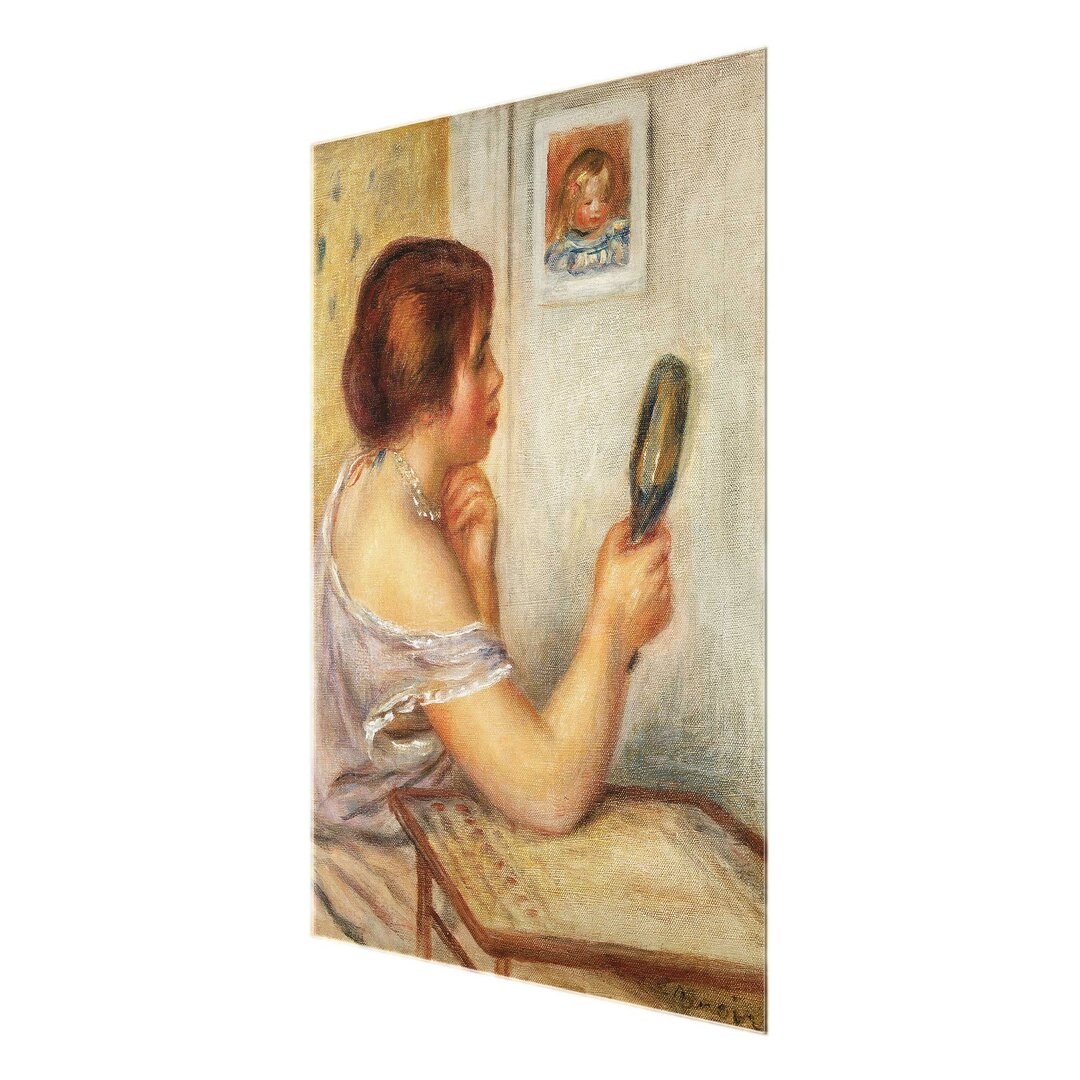 Glasbild Gabrielle hält einen Spiegel mit einem Porträt von Coco von Pierre-Auguste Renoir