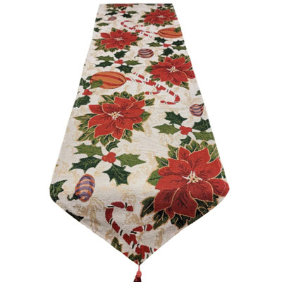 Festive Poinsettias Christmas Table Runner F07M5-8B