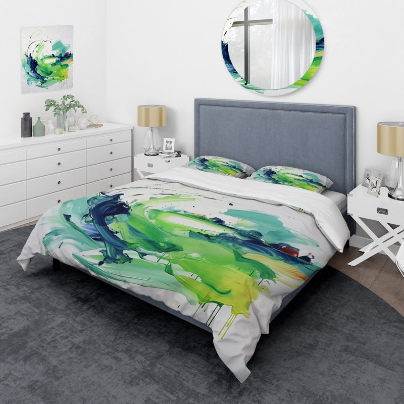 Ensemble de housse de couette White Abstract, Housse de couette simple + 1 taie décorative stan