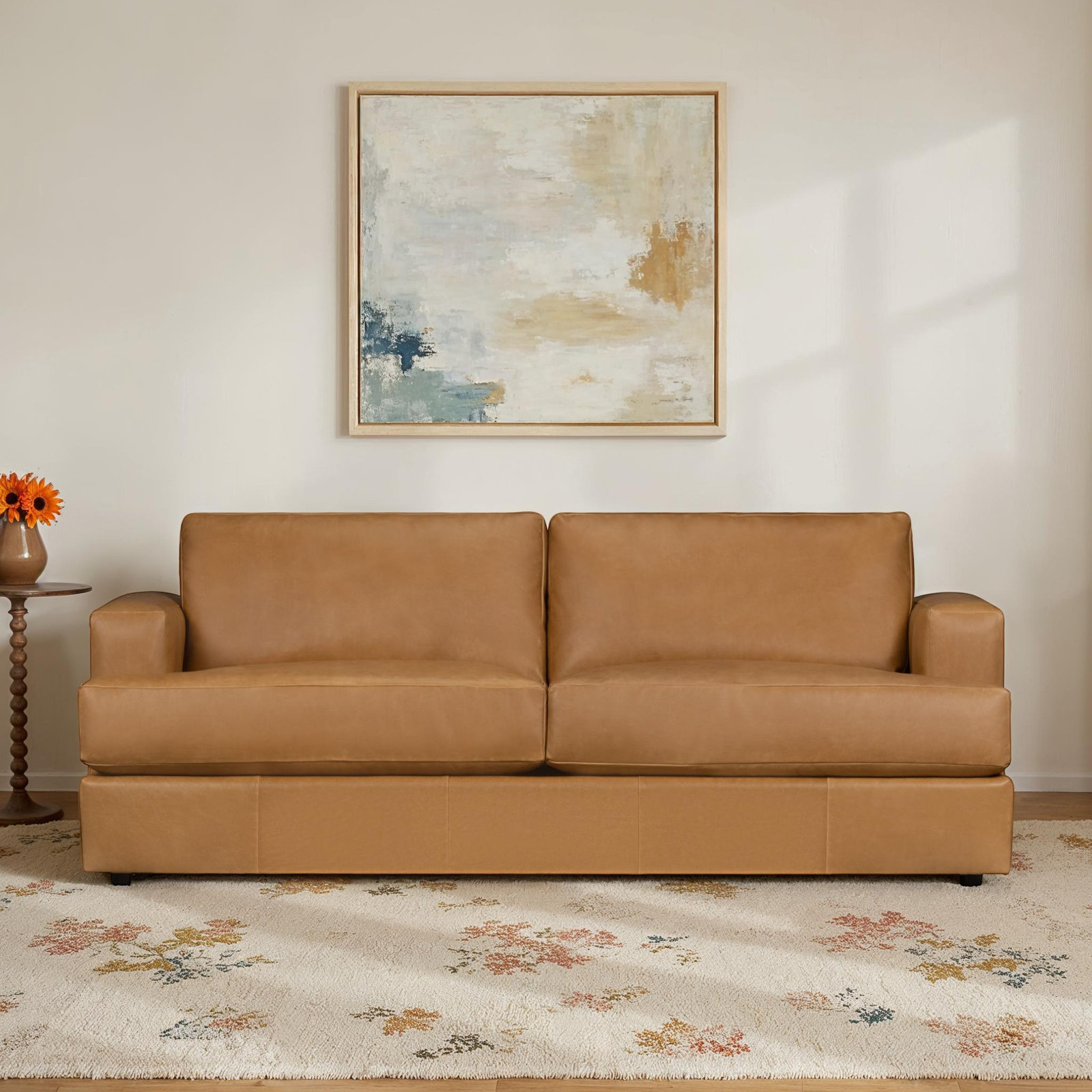 Cayden Genuine Leather Sofa, Bistro Saddle Genuine Leather, 34" H x 96" W x 41" D