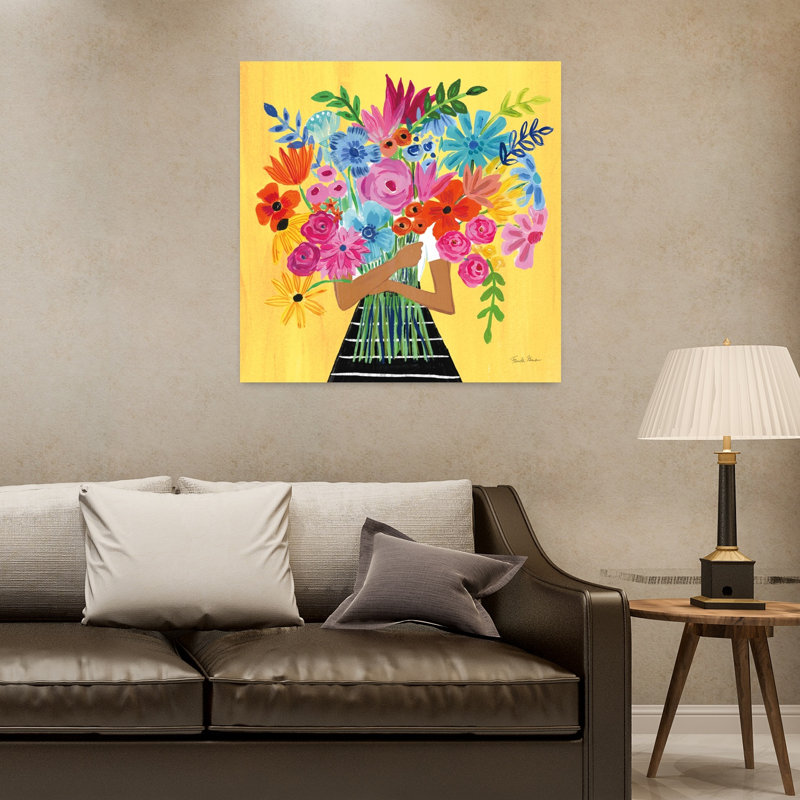 Art contemporain d'un bouquet de fleurs avec bouquets, H 32 po x l 32 po