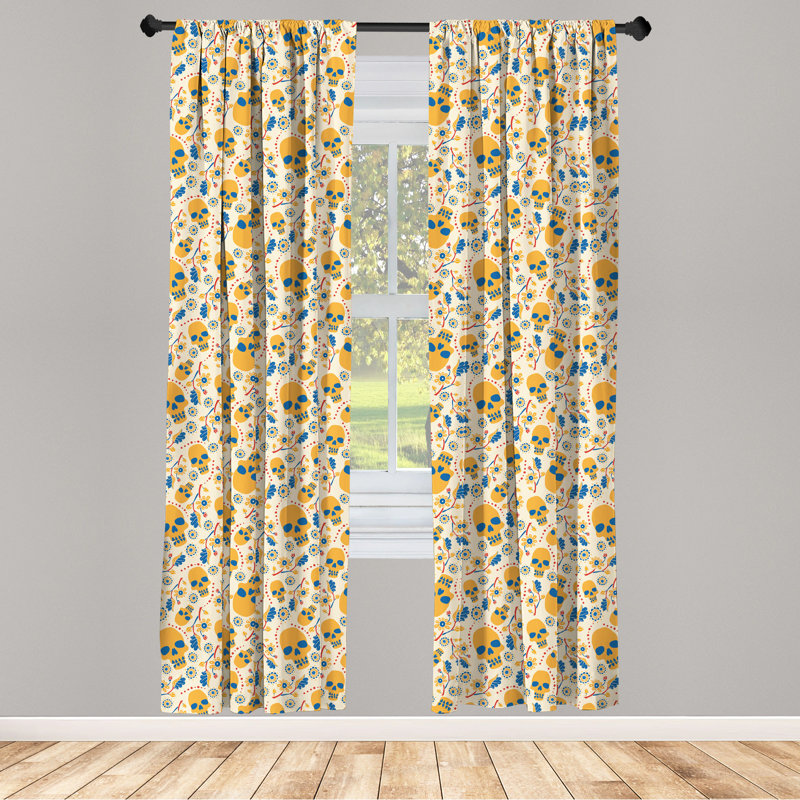 Skull Floral Semi-Sheer Rod Pocket Curtain Panels, 28" x 84"