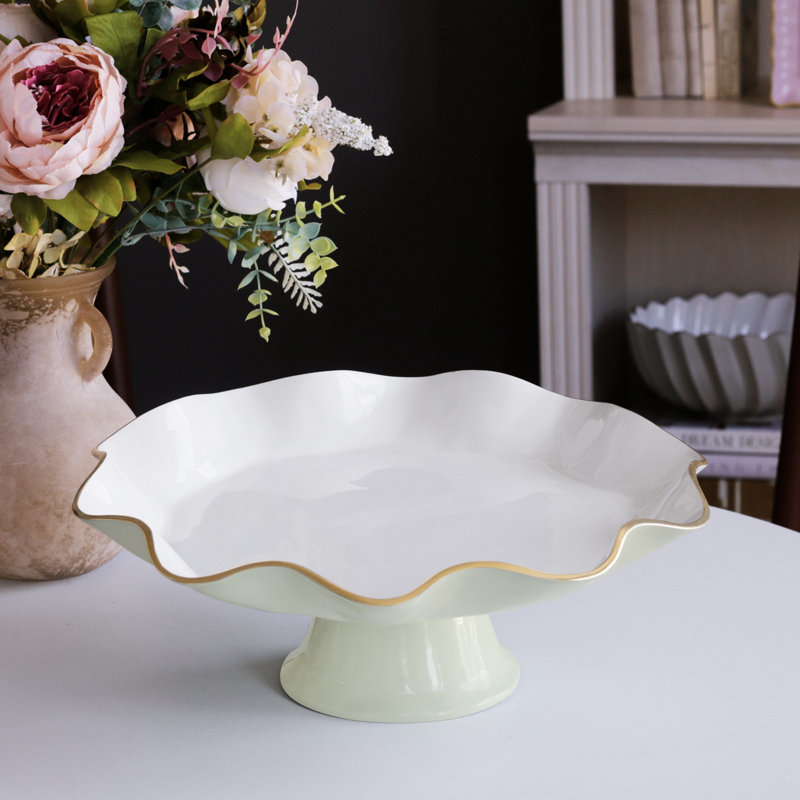 Encanto Aluminum Cake Stand, White/Pistachio