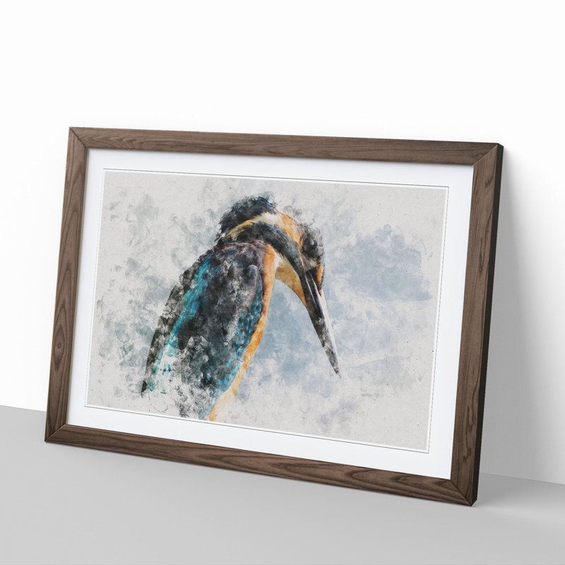 Kingfisher Bird Vol.1 - Picture Frame Graphic Art, 36cm H x 48cm W x 2cm D, Walnut Framed