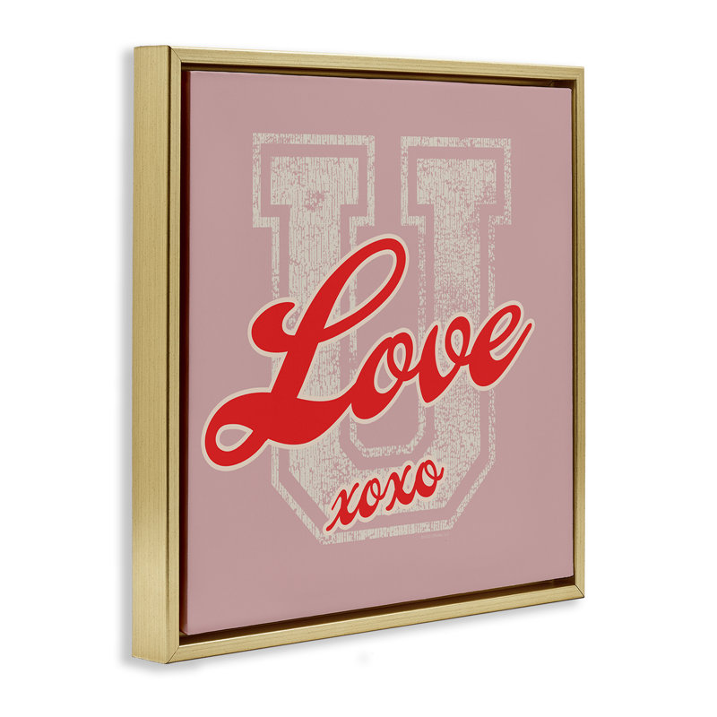 Art mural sur toile Love U Xoxo, Cadre flottant métallique doré, H 18 po x l 18 po