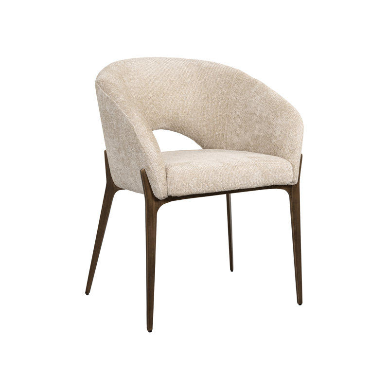 Dining Chair 20'' H Upholstered Metal Armchair, Cream