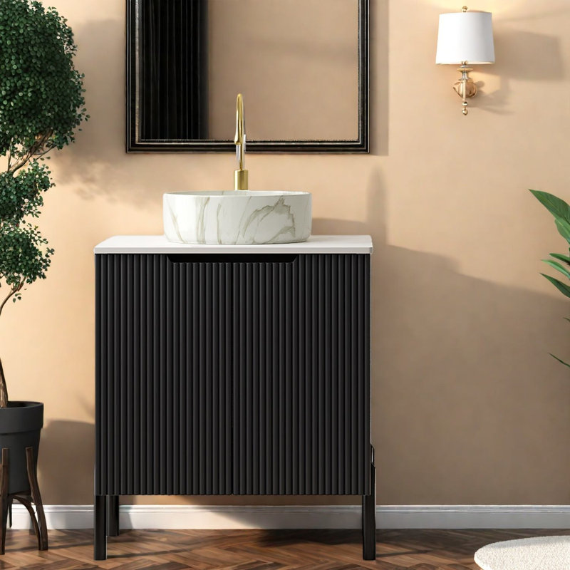 Meuble-lavabo élégant avec lavabo, lavabo en céramique durable et armoire de rangement