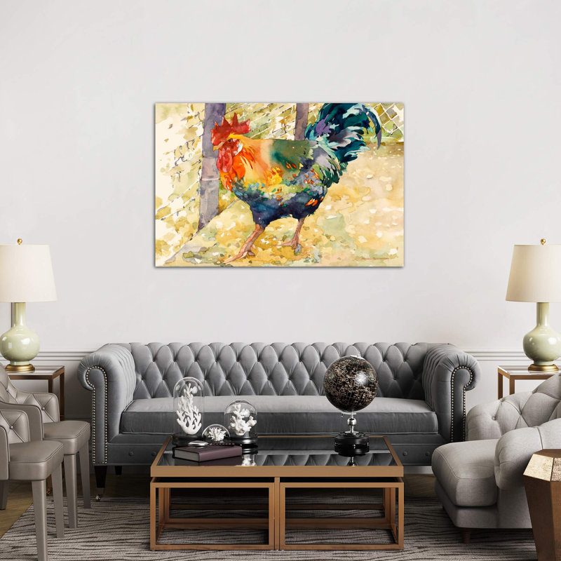 Colourful Rooster by Annelein Beukenkamp - Painting on Canvas, No Frame, 101.6 cm H x 66.04 cm W x 3.175 cm D