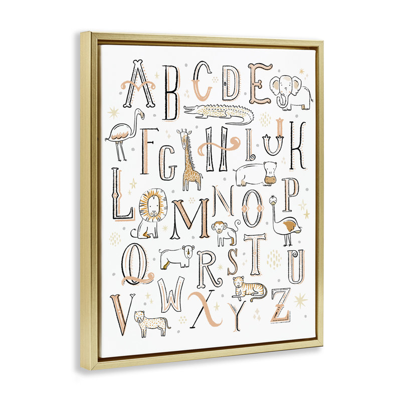 «Nursery Animal Alphabet» par Zirkus Design, H 21 po x l 17 po, Cadre flottant métallique doré