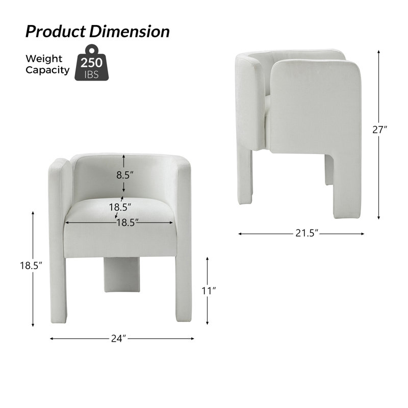 Chaise avec accoudoirs à dossier bas Braien, Ivoire ivoire