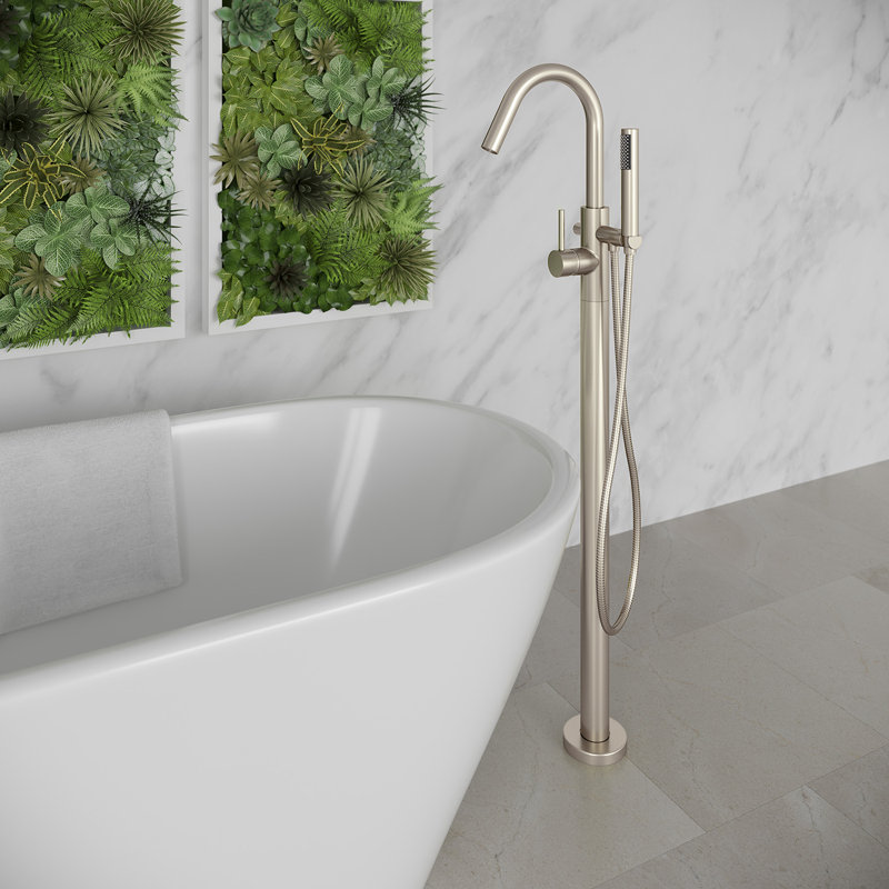 Single Handle Floor Mounted Freestanding Tub Filler Trim, Brushed Nickel