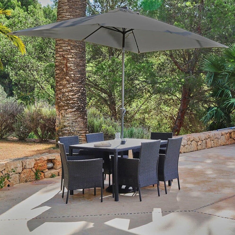 Renfoe 6 - Person Wicker Patio Dining Set with Rectangular Table , Cushions Included, Black