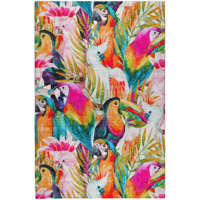 Premium Machine Washable Dream Shag ADS200 Tropical Birds Rug
