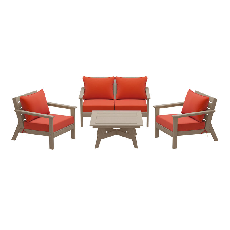 Ensemble de conversation à assise profonde 5 pièces, Noyer, Orange