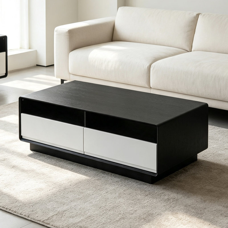 Table basse Nordic, H 15 po x l 51,18 po x P 27,55 po, Noir / blanc