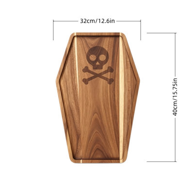 Halloween Decorations Halloween Coffin Wooden Serving Tray Skull Crossbones Charcuterie Board Natural Wood Snack Fruit Platter Spooky Fall Decor Tray