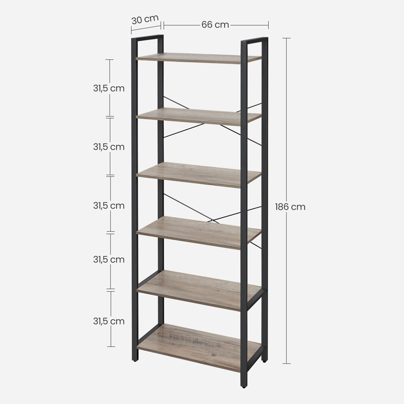 Beufort 186cm H x 66cm W Etagere Bookcase, Grey/Black