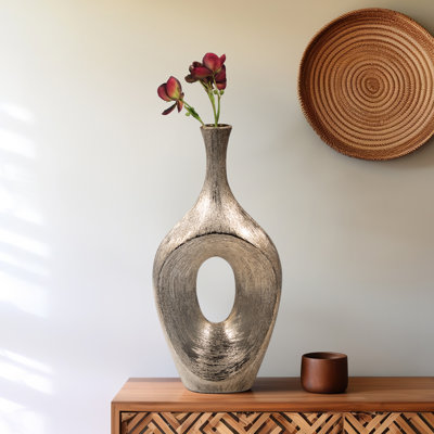 Decorative Stoneware Ceramic Vase with Sculptural Modern Silhouette and Textured Oval Body for Contemporary Display Appeal