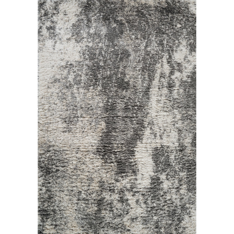 Elison Grey/Beige Indoor Plush Shag Rug, Rectangle 6'6" x 9'6"