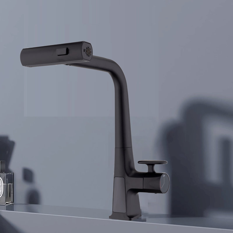 Waterfall Kitchen Faucet With Temperature Display, Single Handle Kitchen Faucet With Pull Down Sprayer, Modern Kitchen Sink Faucet, Three Water Outlet Modes