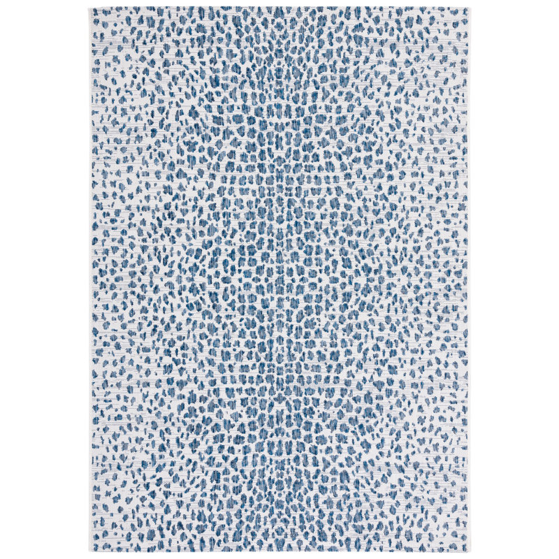 Tyron Animal Print Ivory/Navy Area Indoor/Outdoor Area Rug, Rectangle 2'7" x 5'