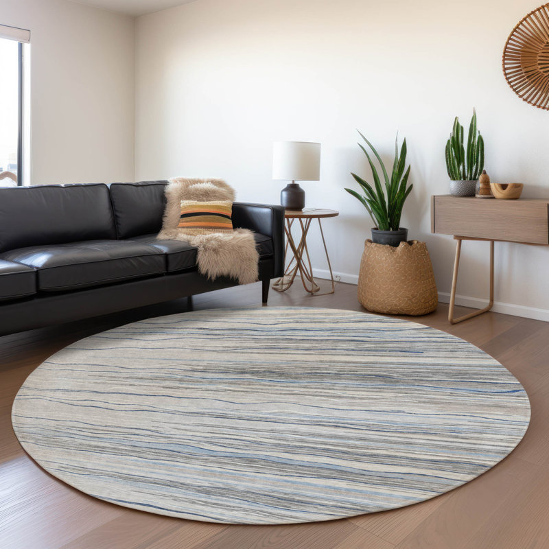 Tapis à rayures Lyndhurst AMF996 lavable à la machine de qualité supérieure, Rond 8 pi