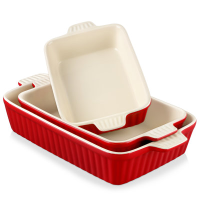 Ensemble de 3 moules à pâtisserie en céramique rouge convenant aux fours, aux moules en argile, aux moules rectangulaires en céramique et aux larges assiettes à nouilles