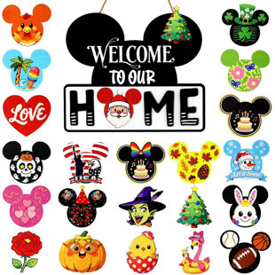 8.66" Mouse Interchangeable Welcome Sign, 22PCS Icons All Season Halloween Christmas Home Decor