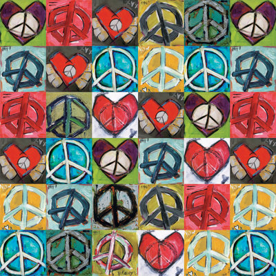 Reproduction d’art sur toile tendue, "paix collage" par tori campisi