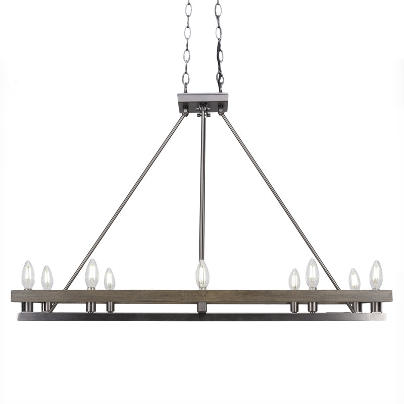 Luminaire pour îlot de 10 lumières Belmont illustré en métal peint aspect bois vieilli et finition graphite