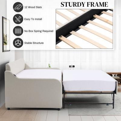 Upholstery Twin Daybed With Trundle & USB Port