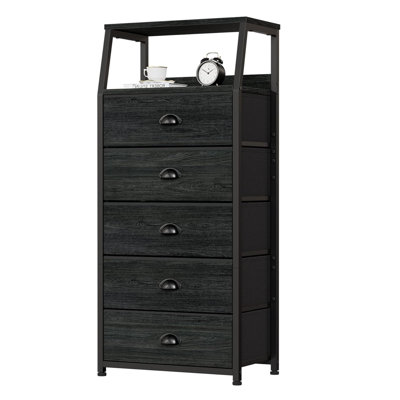 5 Drawers Metal Frame Tall Dresser,Chest of Drawer for Bedroom Entryway,Black