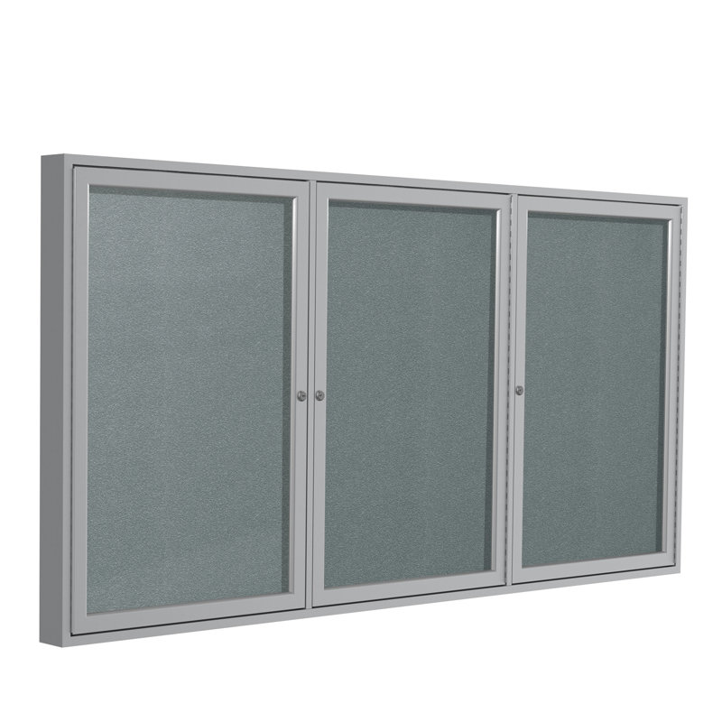 Babillard fermé en vinyle 3 portes avec cadre en satin Ghent, H 4 pi x l 8 pi, Satin, Pierre