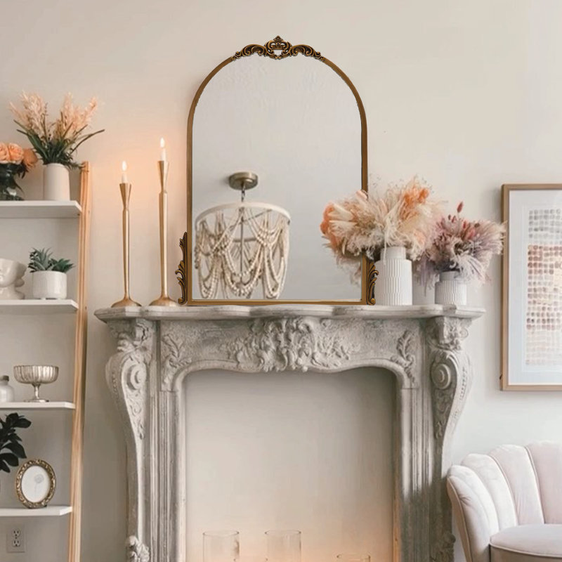 Antique Arched Crown Baroque Vanity Mirror, Antique Gold, 32" x 24"
