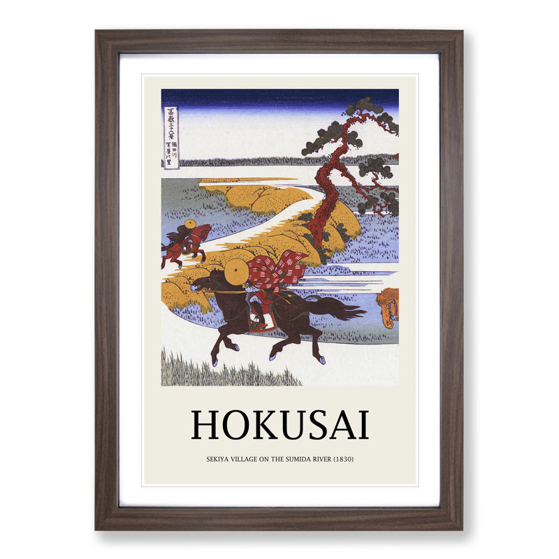 Horses in the Village of Sekiya by Katsushika Hokusai - Picture Frame Art Prints, 65cm H x 48cm W x 2cm D, Walnut Framed