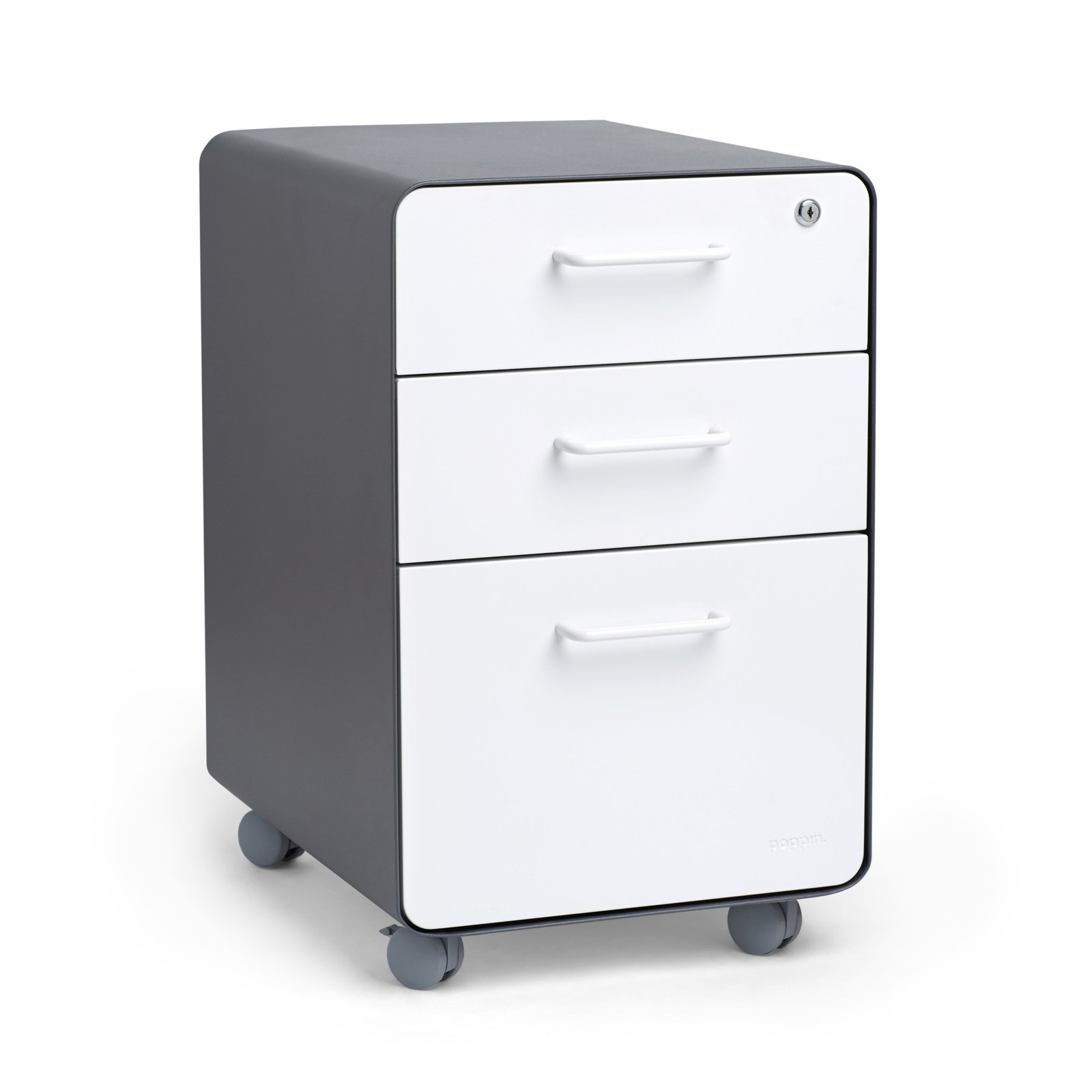 Stow 3 - Drawer Vertical File Cabinet, With Caster, White/Charcoal