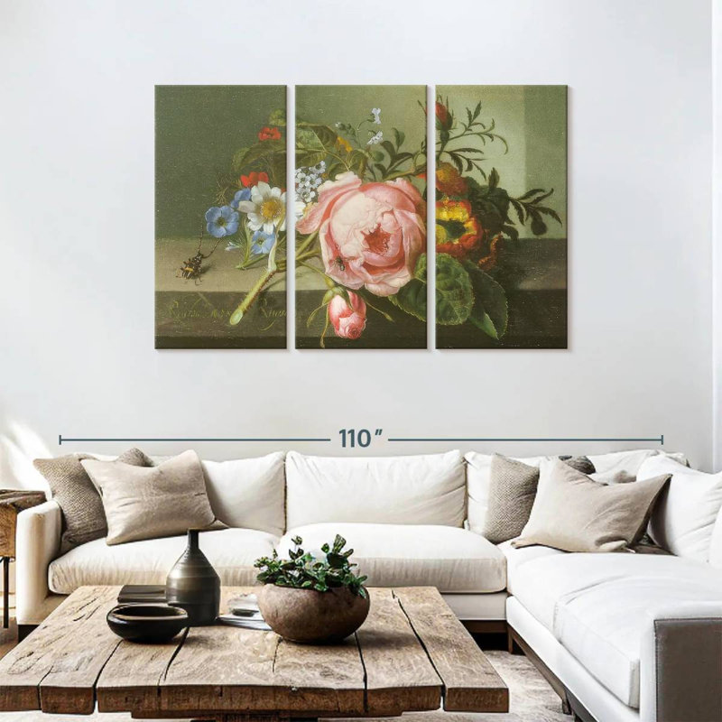 Harnek fleurs avec coléoptère sur une balustrade en pierre, H 48 po x l 74 po