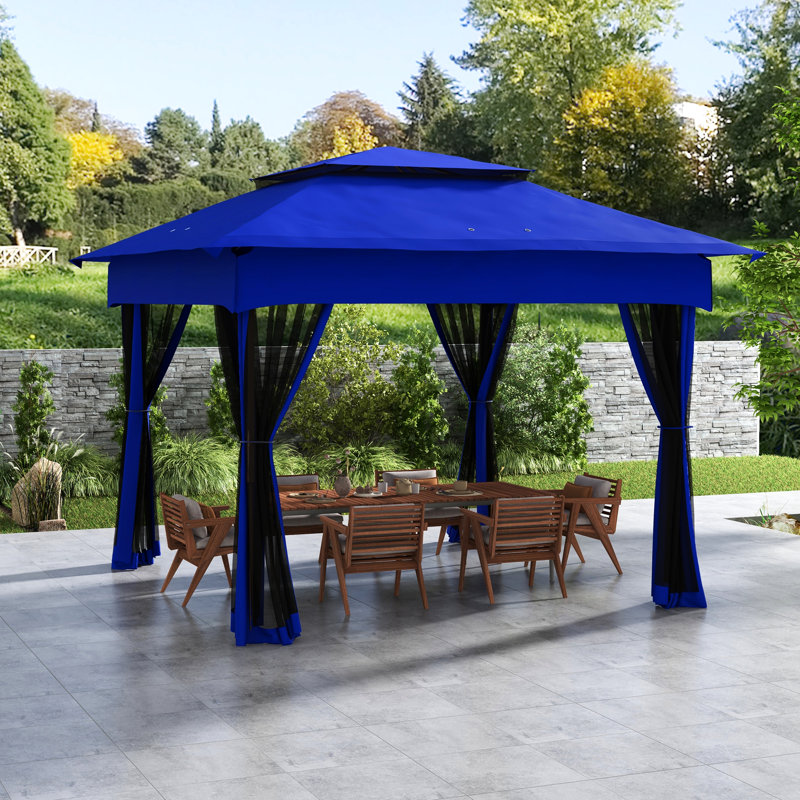 Auvent Pop Up 11 pi x 11 pi, pavillon de jardin extérieur avec filet amovible, tente instantanée, pavillon bleu, événement