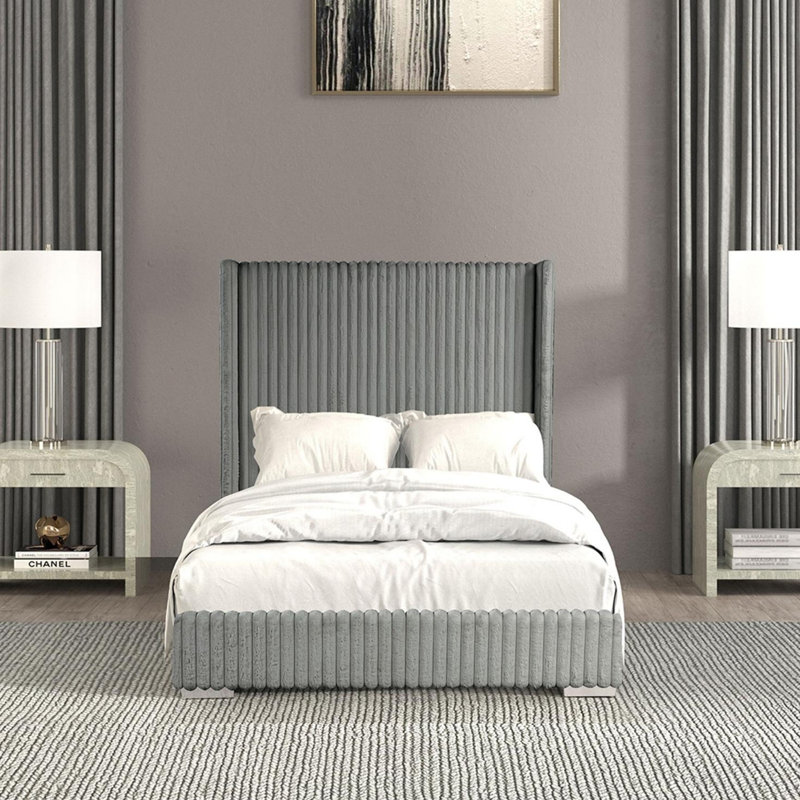 Grand lit tapissier à oreilles Bertogne, Noir, Très grand lit