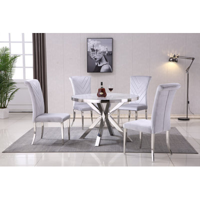 Round Faux Marble Top Metal Base Dining Table