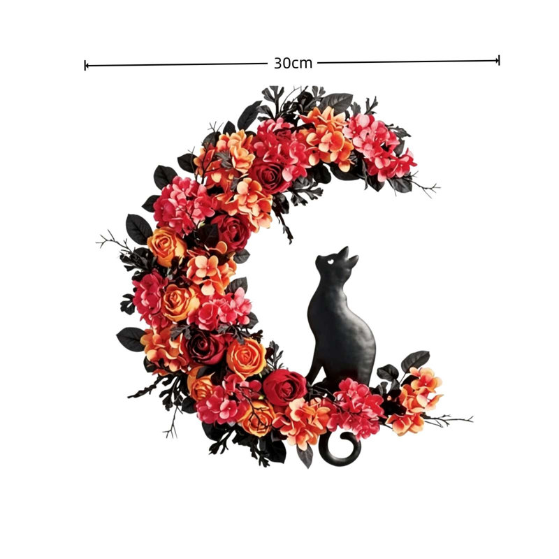 Décoration de porte d'Halloween en forme de couronne florale orange rouge rose
