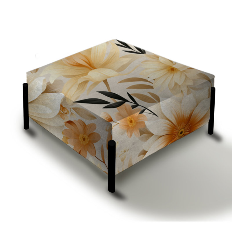 Soft Beige Warm Brown Ferns Pattern I - Floral Large Square Ottoman