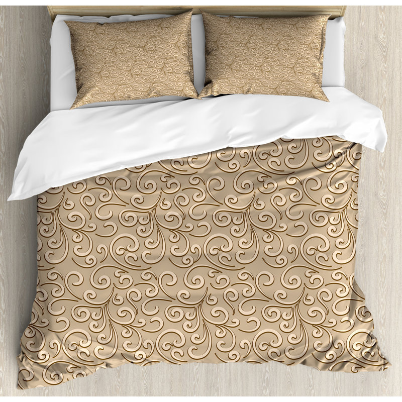 French Country Polyester Damask Duvet Cover, Queen Duvet Cover + 2 Shams